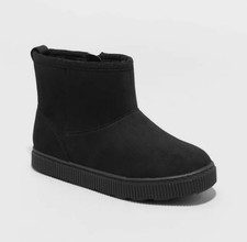 Cat Jack Toddler Girls Arlo Zipper Shearling Style Boots Black Size 8