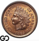 1869 Indian Head Cent Penny, Solid Gem BU++ Key Date RB, RARE This Nice!