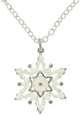 Jewelry Trends Pewter White Enamel Glittering Snowflake Charm with 18 Inch Chain