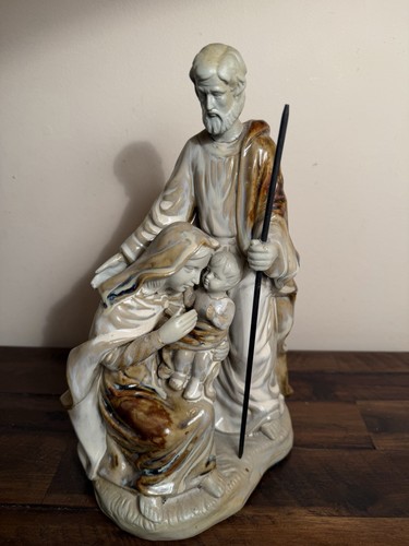 VTG Holy Family Jesus Mary Joseph Brown Ceramic Drip Glaze Figure Nativity