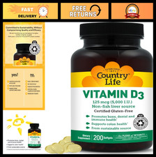 Vitamin D3 125 mcg 5000 IU, Gluten-Free, Immune Support, 200 Softgels