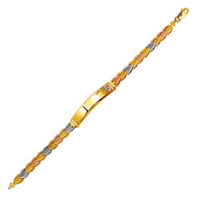 14K Tri Color Gold facettiert DC 15 Anos ID Armband 6mm breit 8mm Mitte 7'' Kette