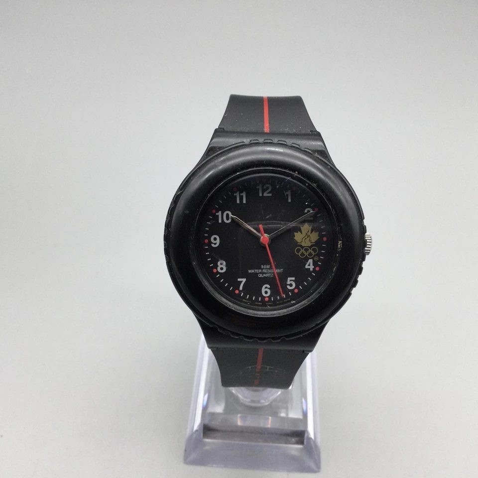 Reloj Olímpico Canadiense 1996 De Colección Para Hombre 38mm Esfera Negra Rojo Batería Nueva Foto 2 de 4