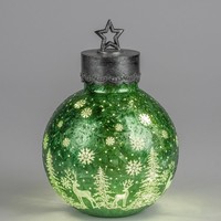 LED Deko Kugel Frosty Winterzeit GrüN H. 30Cm Aus Glas Formano W25