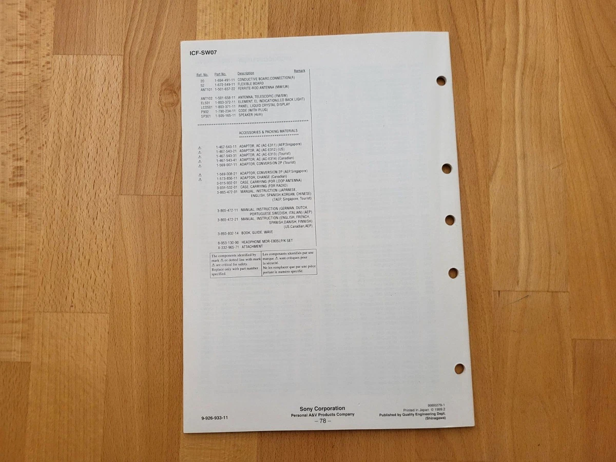 Sony ICF-SW07 Service Manual Radio Weltempfänger Receiver