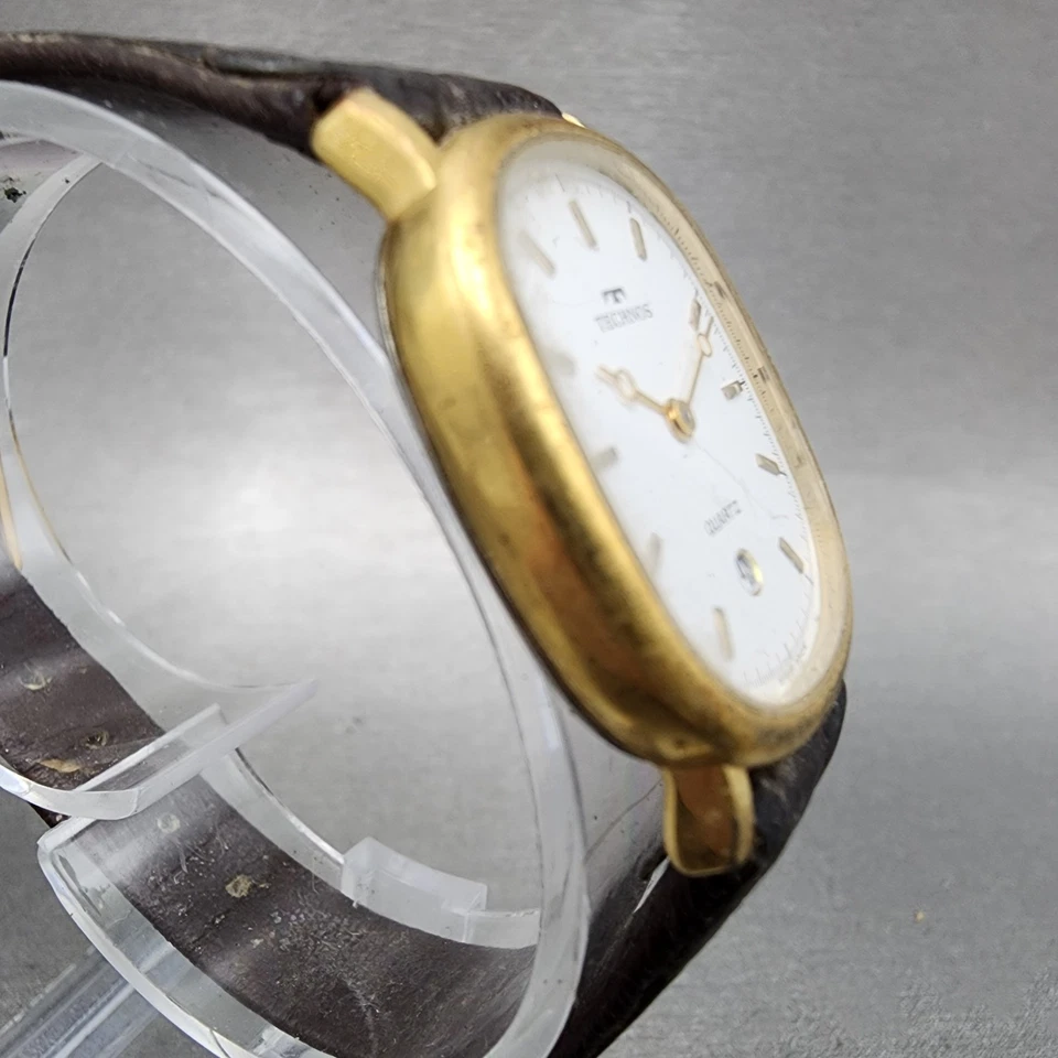 Technos Watch Women 23mm White Dial Gold Tone Date Oval 51178 New Battery - Image 4 of 4