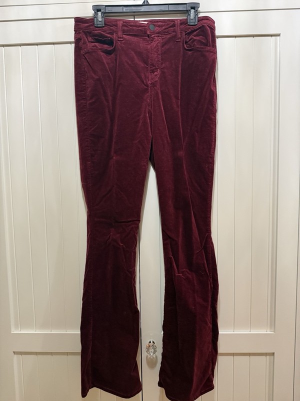 L’AGENCE Womens Size 30 Burgundy Velvet Bootcut Flare Pants Stretch Made USA