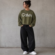 Calvin Klein Performance Olive Green Oversized Logo Crewneck Sweatshirt