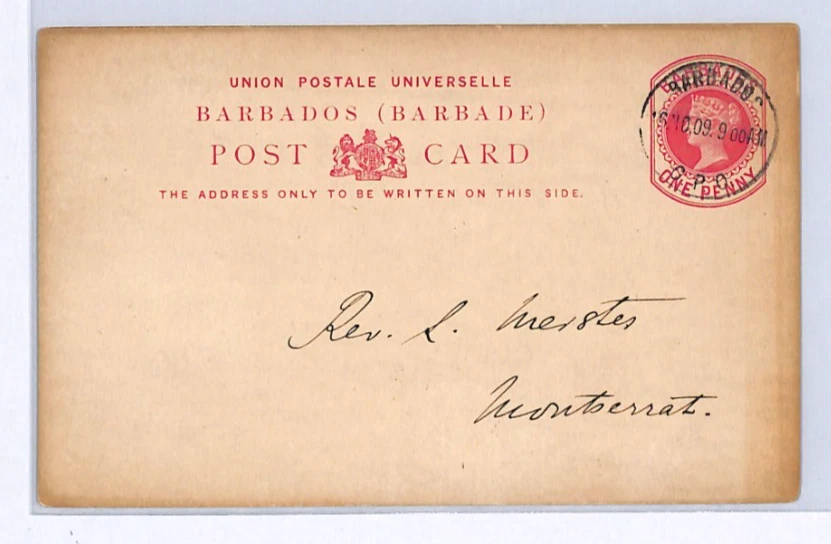 Барбадос QV канцелярские товары карта 1909 Montserrat {samwells-обложки}XW323 - Изображение 2 из 4