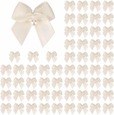 60pcs Mini Satin Ribbon Bows with Pearl Ribbon Flowers Appliques DIY Craft for S