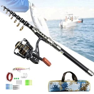 Carbon Fiber Telescopic Fishing Rod Pole Reel Bag Combo Sea Saltwater Freshwater