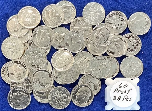 1960 Roosevelt Proof Silver Dimes Short Roll (38 Pieces)