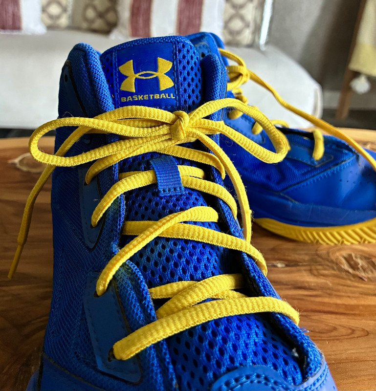 Under Armour Youth Basketball Shoes Blue/Yellow Lace-Up Sneakers
