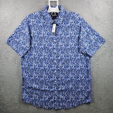 NEW Cremieux Casual Shirt Men XLT Stretch Abstract Short Sleeve Nylon White Blue