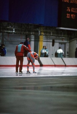 Winter Games View of USA Dan Jansen upset after falling during Men- Old Photo