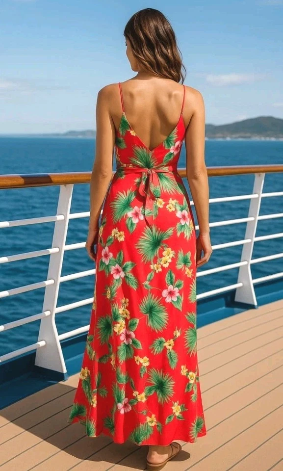 Maxi Vestido Floral Viva a Viva Talla 8 Naranja Verde Abertura Resort Crucero Vacaciones Nuevo con Etiquetas  Foto 2 de 4