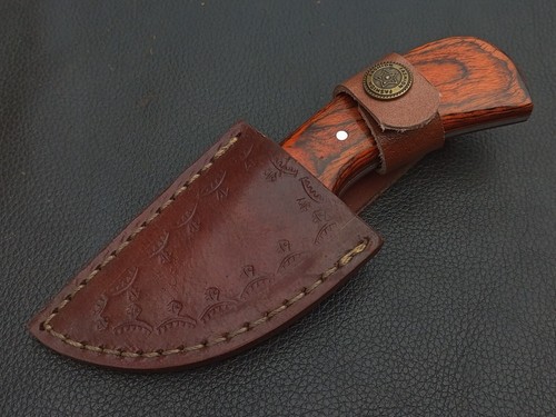 6" CUSTOM HAND MADE DAMASCUS STEEL SKINNER KNIFE WOOD HANDLE W/SHEATH 5306 - Picture 3 of 8