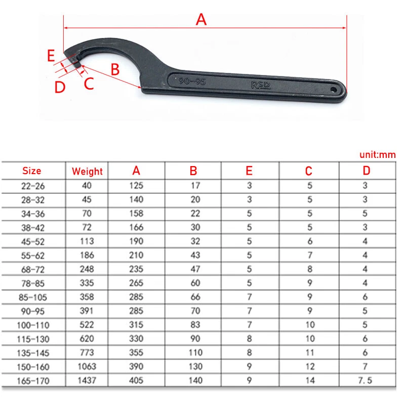 Hook Wrench C Spanner 25mm-260mm Repair Tool Motorcycle Bike