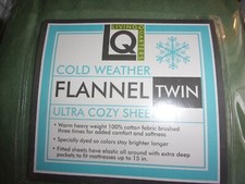 Living Quarters Flannel Heavy Weight Twin Sheet Set 100 Cotton Green New