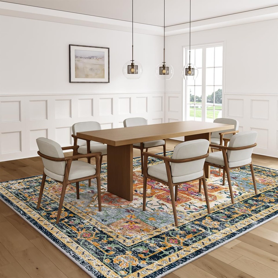 Eleisa 4x6 Area Rugs for Living Room Orange & Navy Blue Machine