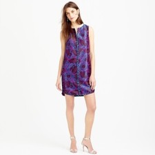 J.CREW Shift Dress Womens Size 4 Midnight Floral Jacquard Sleeveless Split Neck