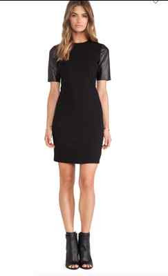 VINCE LEATHER SLEEVE BLACK PENCIL DRESS sz