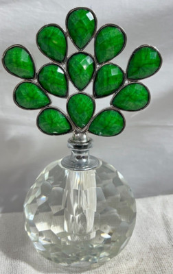 Sorelle Crystal  Of Poland Perfume Bottle W Green Top W Dauber Heavy 7 ''