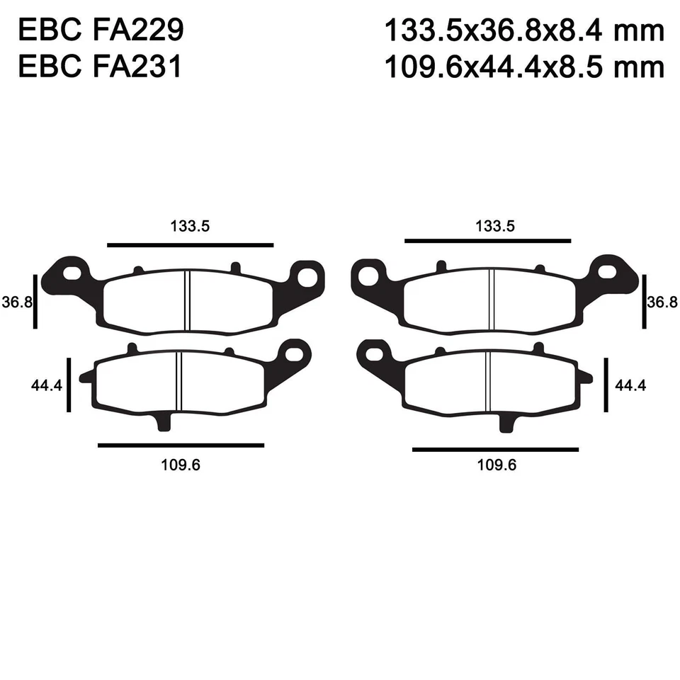 EBC FA229 & FA231 Organic Brake Pads for Kawasaki KLE Versys 650 07-09 — 第 2/4 张图片