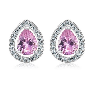 925 Sterling Silver Pink Heart Shape Cubic Zirconia  Stud Earrings Gift Box A9