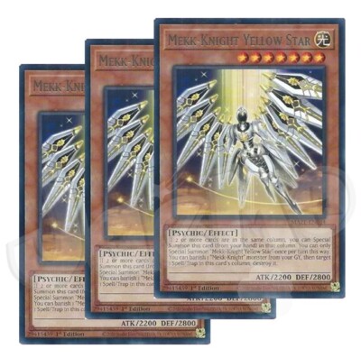 yugioh mekk knight cards Yugioh - Mekk-Knight Yellow Star x 3 - 1st Edition Rare NM - Free Holo Card