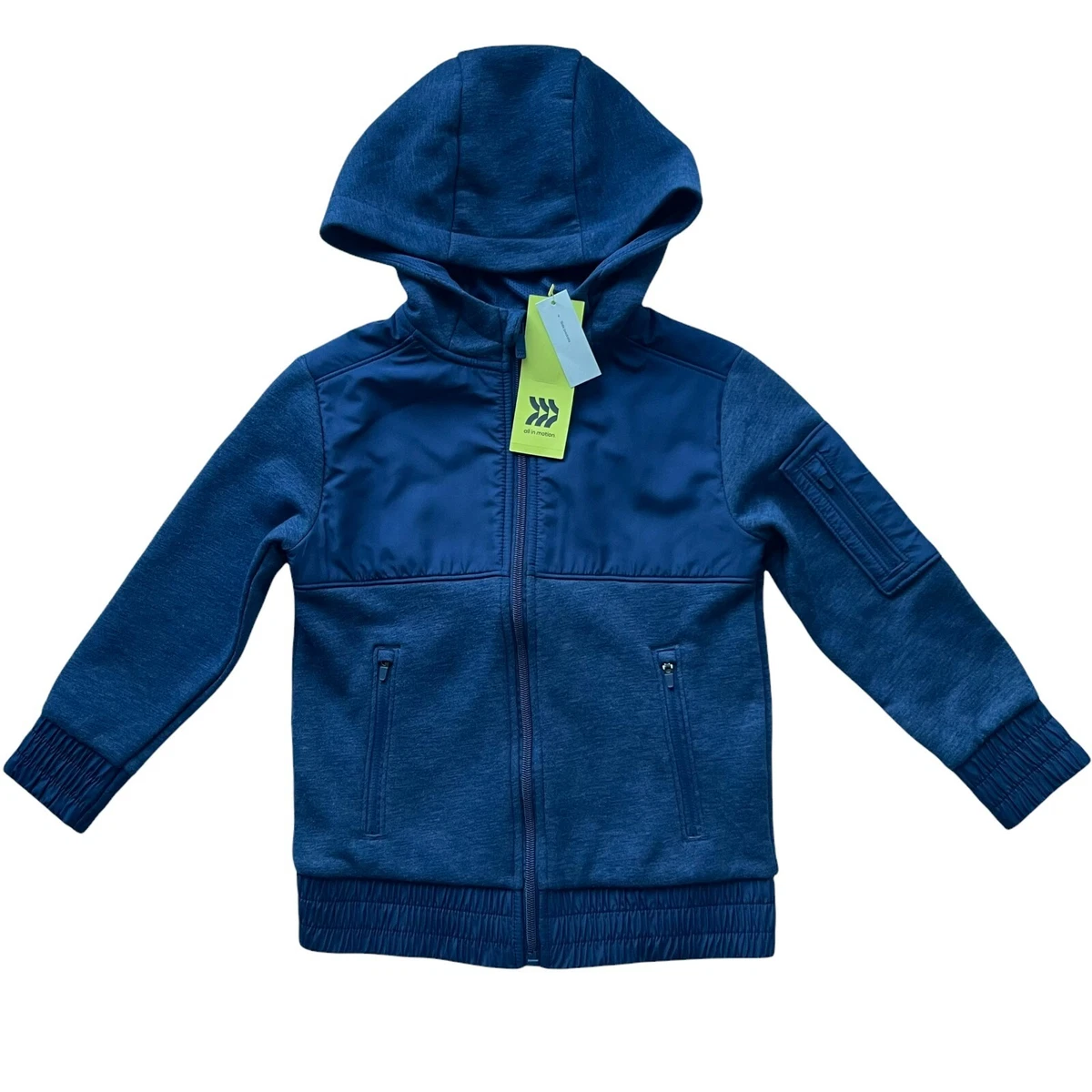 All in Motion Hoodie Boys size 4-5 Blue Fleece Active Hooded Full Zip  Sweatshirt