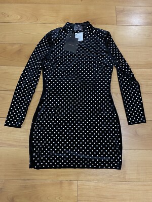 PEACE & LOVE Black Velvet High Neck Elegant Dress With Crystals Size UK 14.