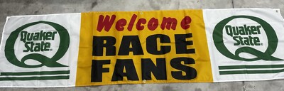 Quaker State RACING OIL WELCOME RACE FANS NASCAR FLAG APPROX 2x8ft