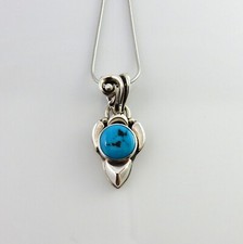 One of a Kind Handmade Sterling Silver Blue Turquoise Drop Pendant