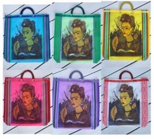 Bolso de Mano Frida Kahlo Malla Mercado Mexicano Plástico Reciclado 18"x17" Serigrafía