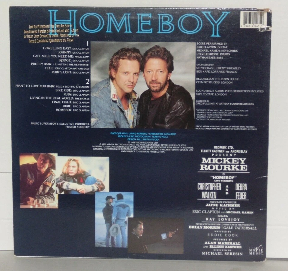 HOMEBOY OST Soundtrack LP VG+ Plays Well Eric Clapton 1988 Virgin 912411 Vinyl - Image 3 of 3