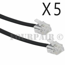 5 Pack Lot - 25ft Telephone Line Cord Cable 6P6C RJ12 RJ11 DSL Fax Phone Black