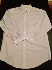 Brooks Brothers 346 Mens 16-2/3 Blue Stripe Oxford Non-Iron Orig Polo L/S Shirt