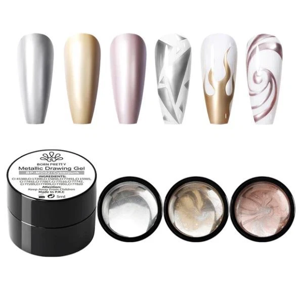 BORN PRETTY Metallic Mirror Gel Painting UV Gel Liner Art Pull Thick Elastic 5ml