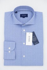 Men Eton Shirt Check Single Convertible Cuff Slim Fit Size 39 15.5