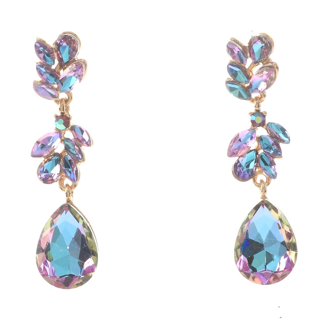 Gold Tone Alloy Metal Crystal Rhinestone Drop Post Earrings ER2616-VL  