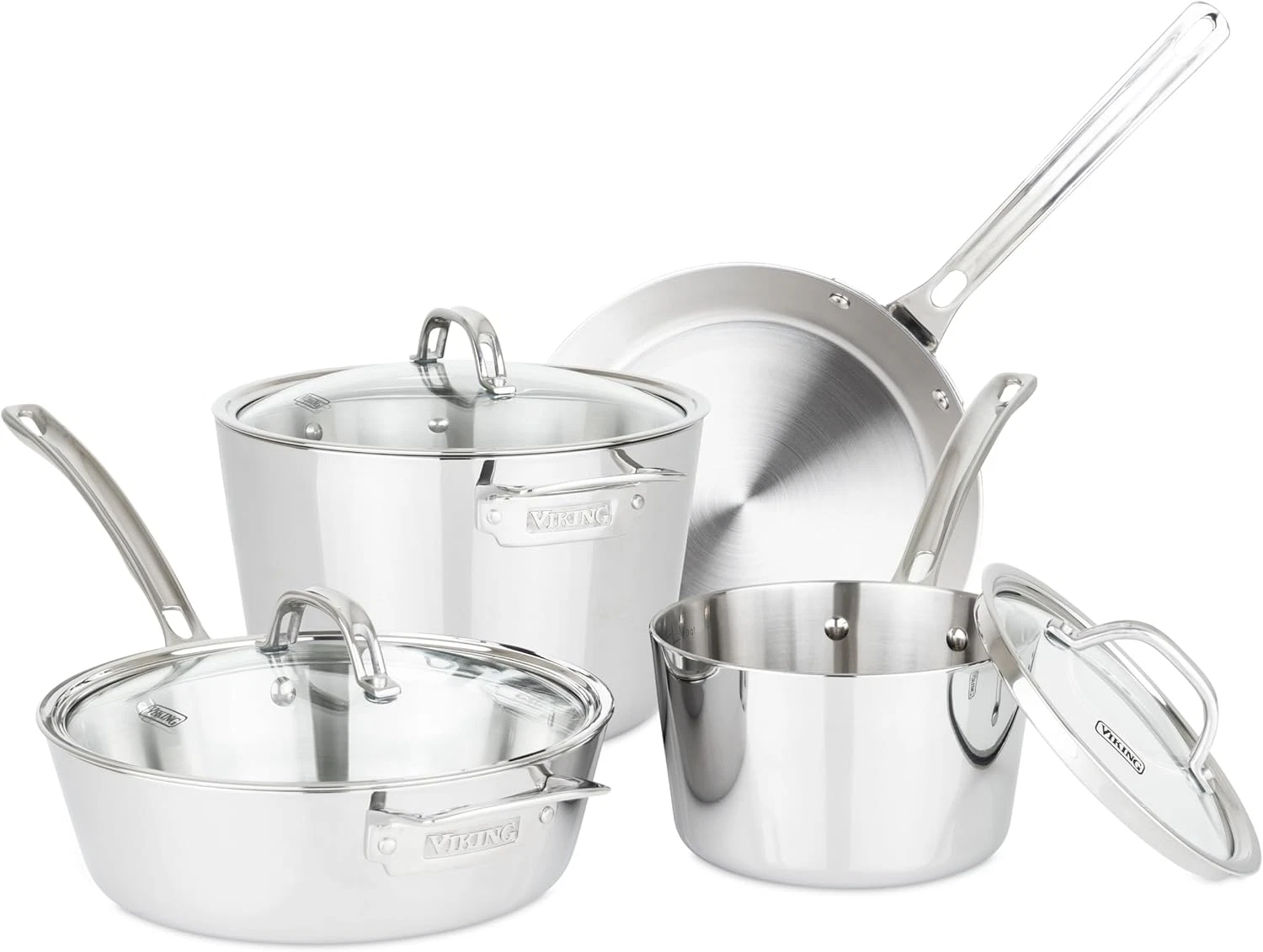 7-Piece Stainless Steel 3-Ply Cookware Set - Modern Kitchen Essential