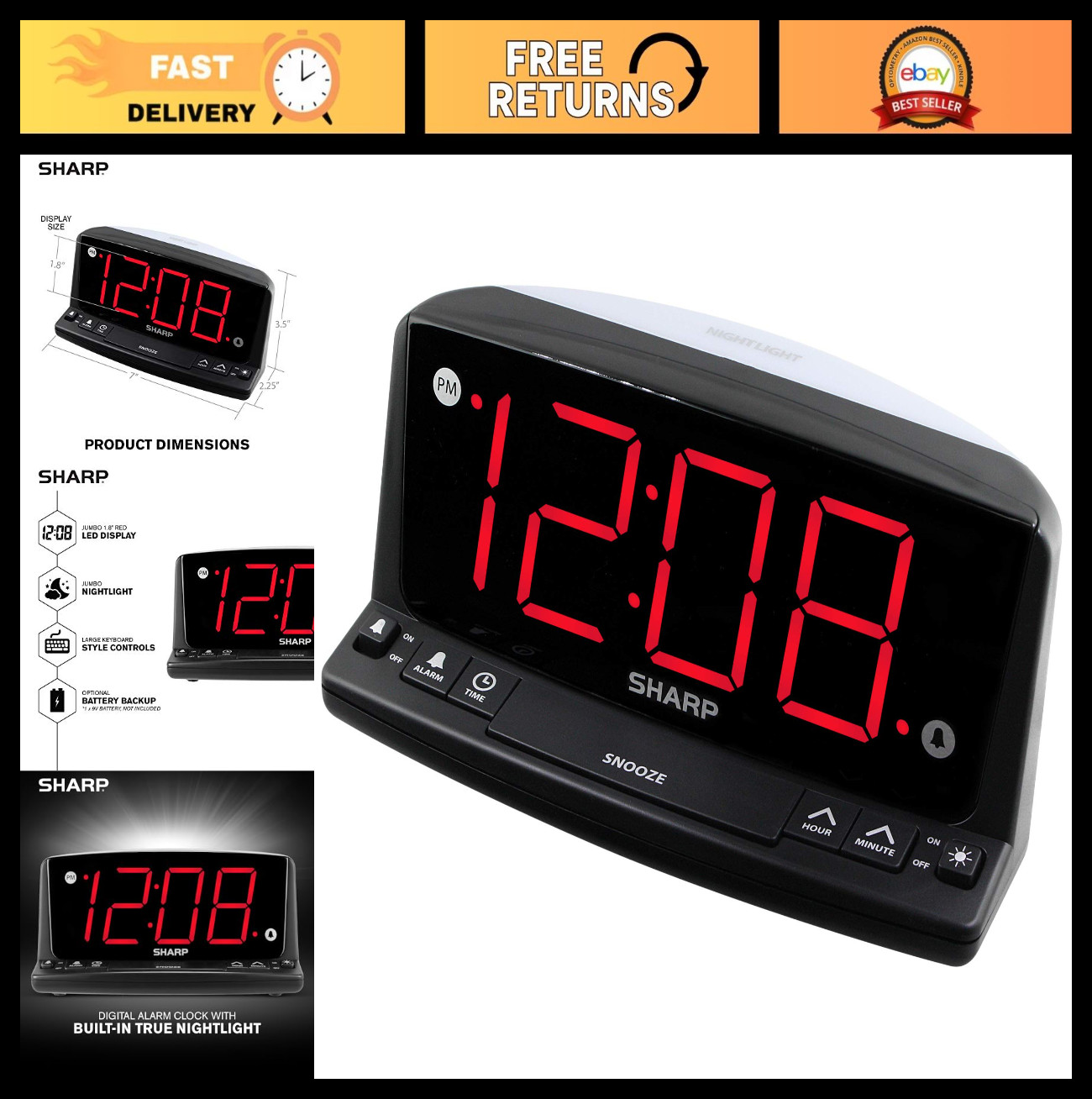 With Large Numbers, Night Light, Loud Beep & Snooze Feature