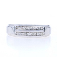 White Gold Diamond Men's Wedding Band - 10k Round Brilliant .20ctw Ring