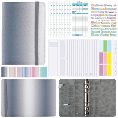 A6 Gradient Macaron Binder Hand Ledger Notebook Leather PU Loose-Leaf Book7681
