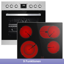 PKM Einbauherdset Glas-Keramik Kochfeld Zweikreis Bräterzone Backofen Edelstahl 