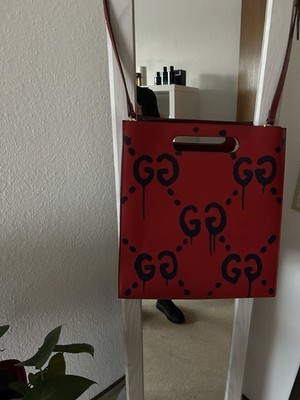 Gucci Graffiti Ghost Tote Crossbody Bag Leder schwarz rot