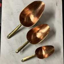 Possibly  A Set Of 3 Brass Copper Kitchen Measuring Scoops