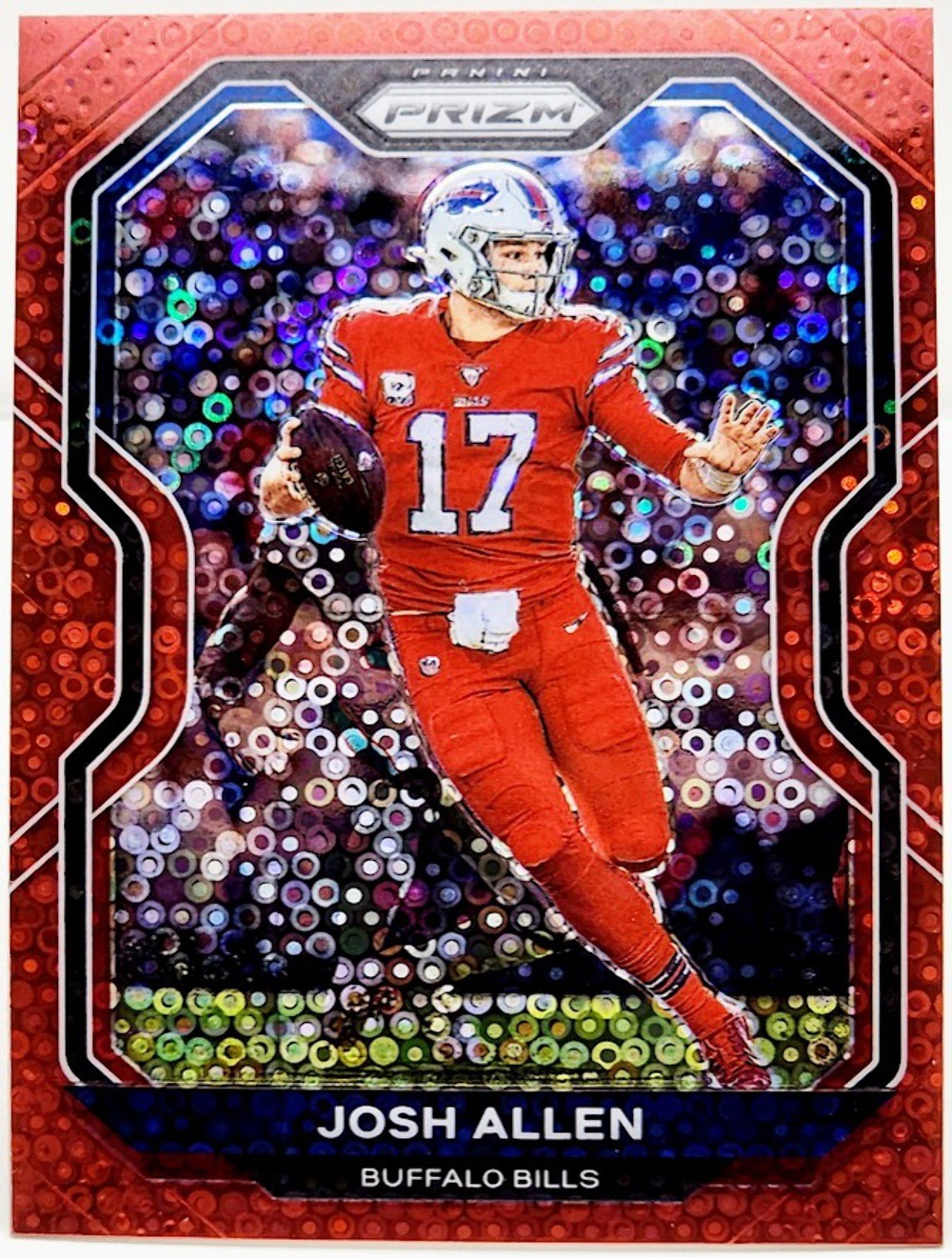 2020 Panini Prizm Josh Allen Red Disco #1 No Huddle Prizm 07/50 Bills