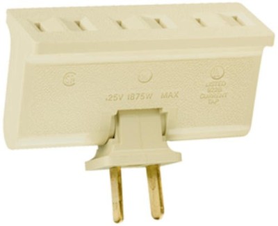 Litesun 3-Outlet Plug Adapter 180 Deg. Up/Down Pivot 2 Prong Ivory Color 2 Pack